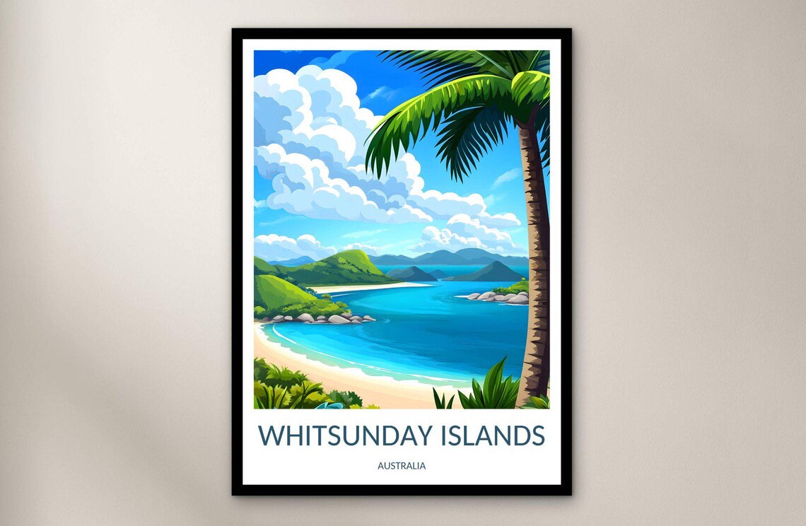 Whitsunday Islands Australia Tropical Bay Palm Vintage Travel Poster