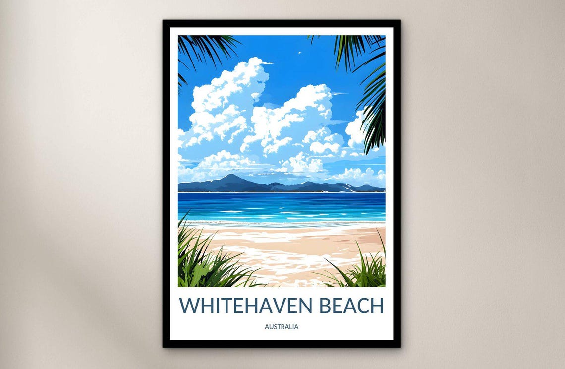 Whitehaven Beach Australia White Sand Palm Fronds Turquoise Sea Poster