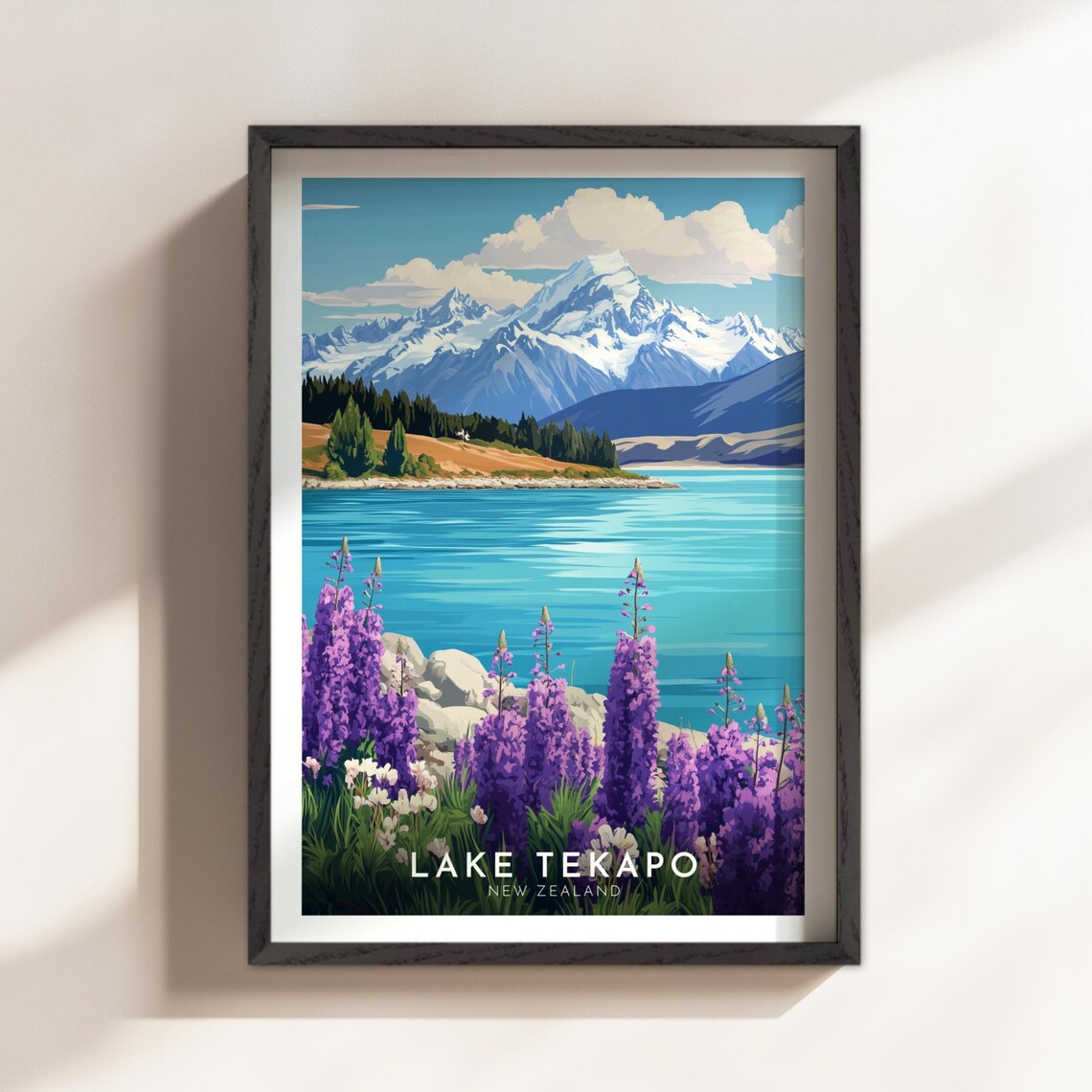Lake Tekapo New Zealand Snow Capped Mountains Turquoise Lake Poster