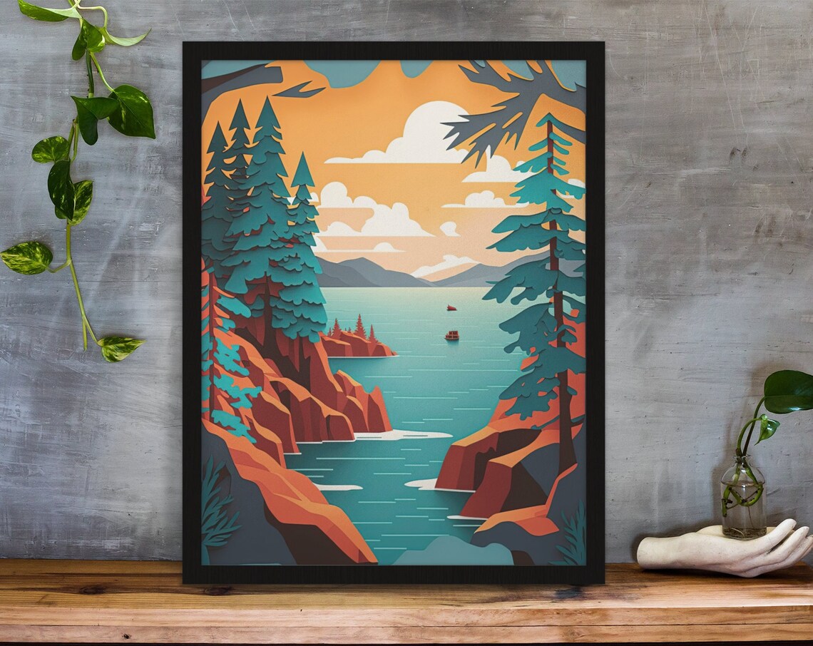 Lake Superior, Minnesota Scenic Travel Poster