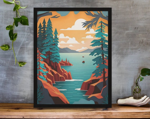 Lake Superior, Minnesota Scenic Travel Poster