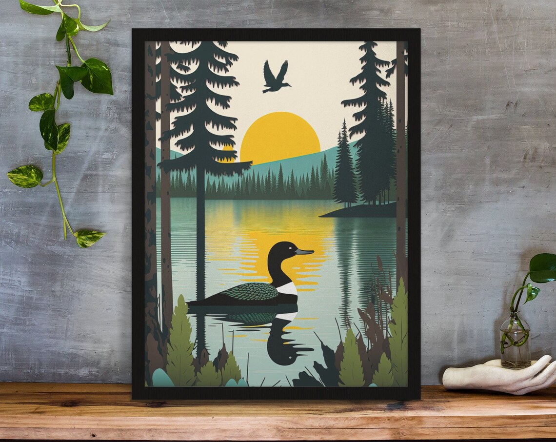 Vintage Loon Nature Lake House Wall Art Print