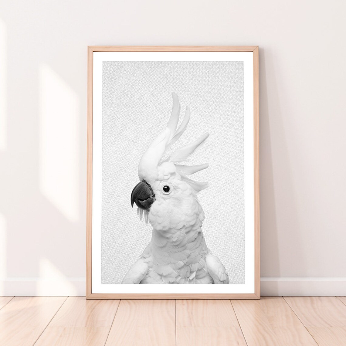White Cockatoo Portrait On White Background Minimal Modern Bird Poster