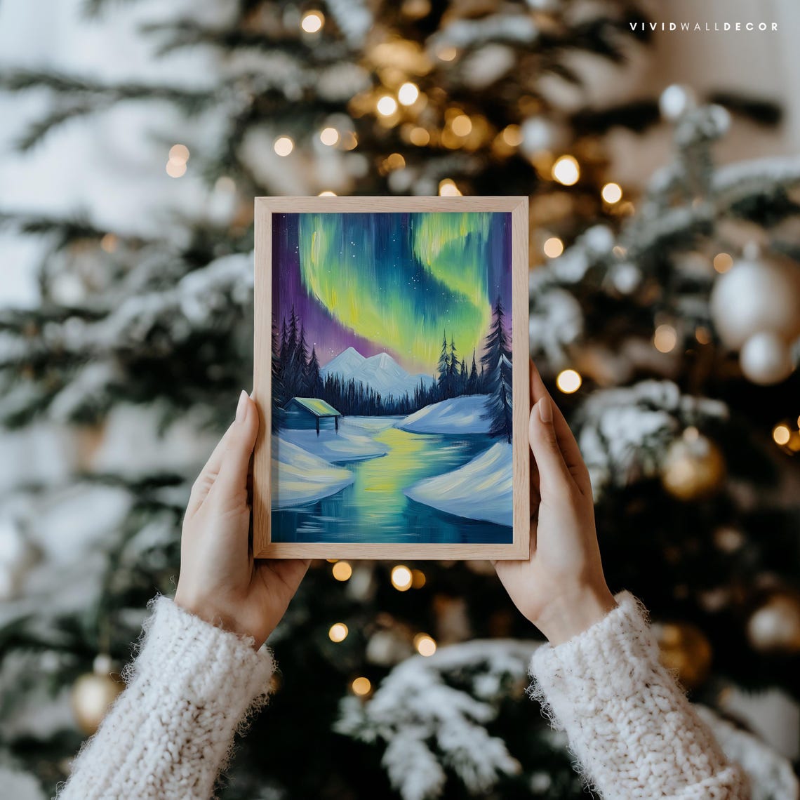 Northern Lights Over A Snowy River Aurora Winter Night Art Poster - Image 2