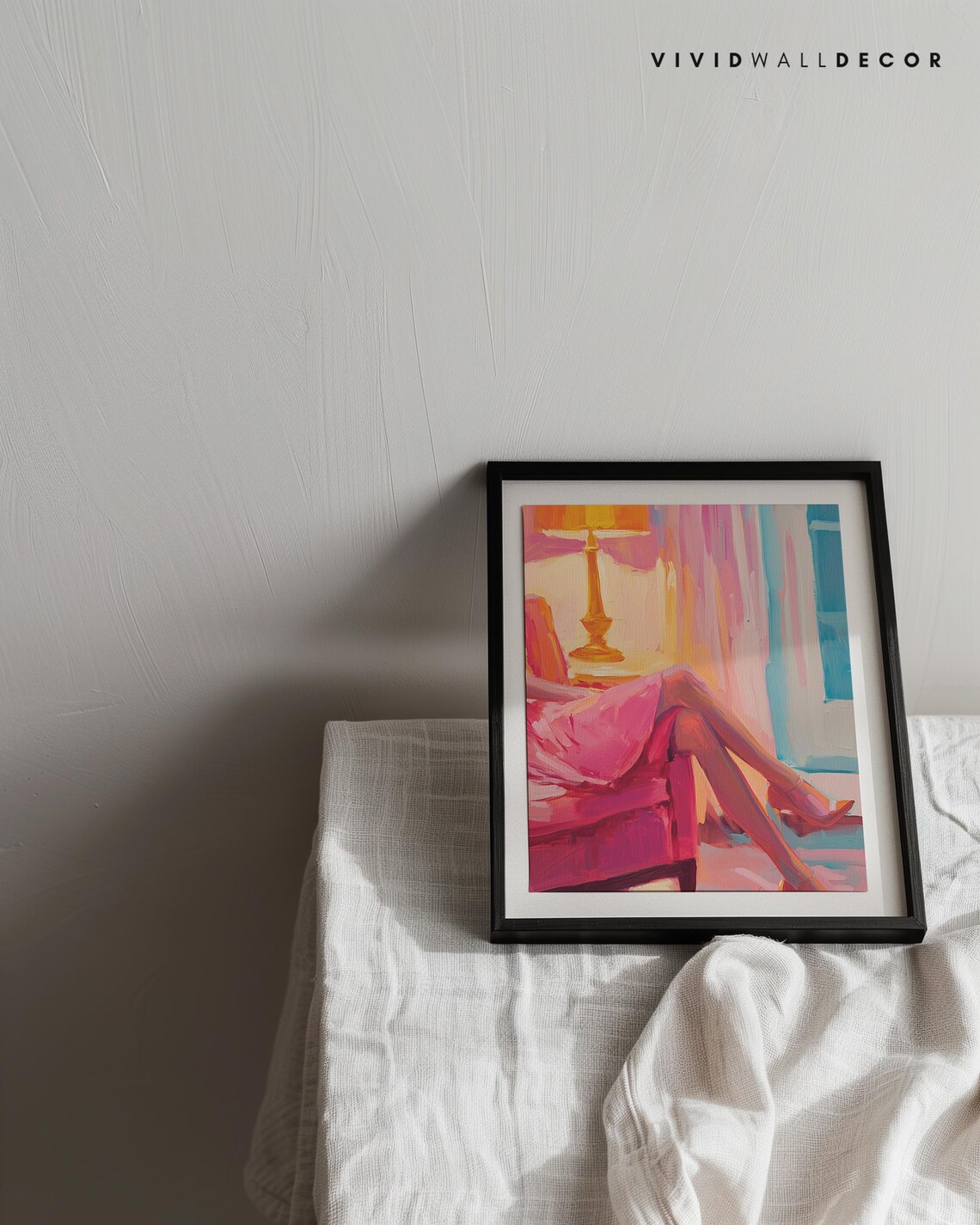 Cozy Feminine Pink Dress Relaxation Moment Gouache Art Poster - Image 3