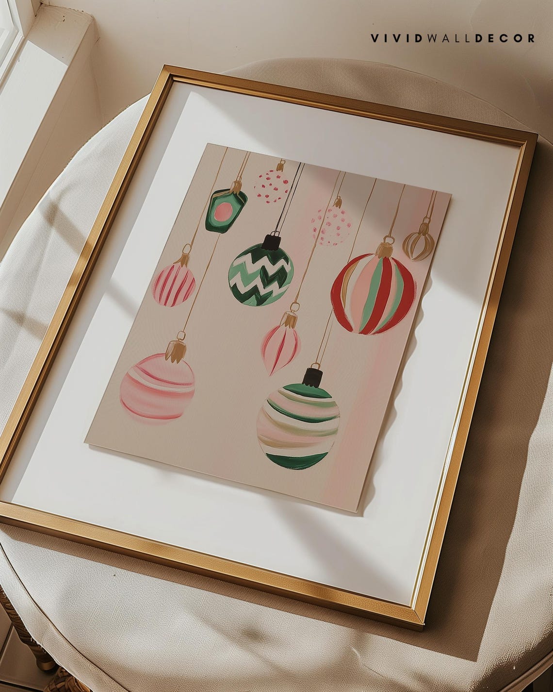 Pastel Striped Christmas Ornaments Hanging Minimalist Poster - Image 3
