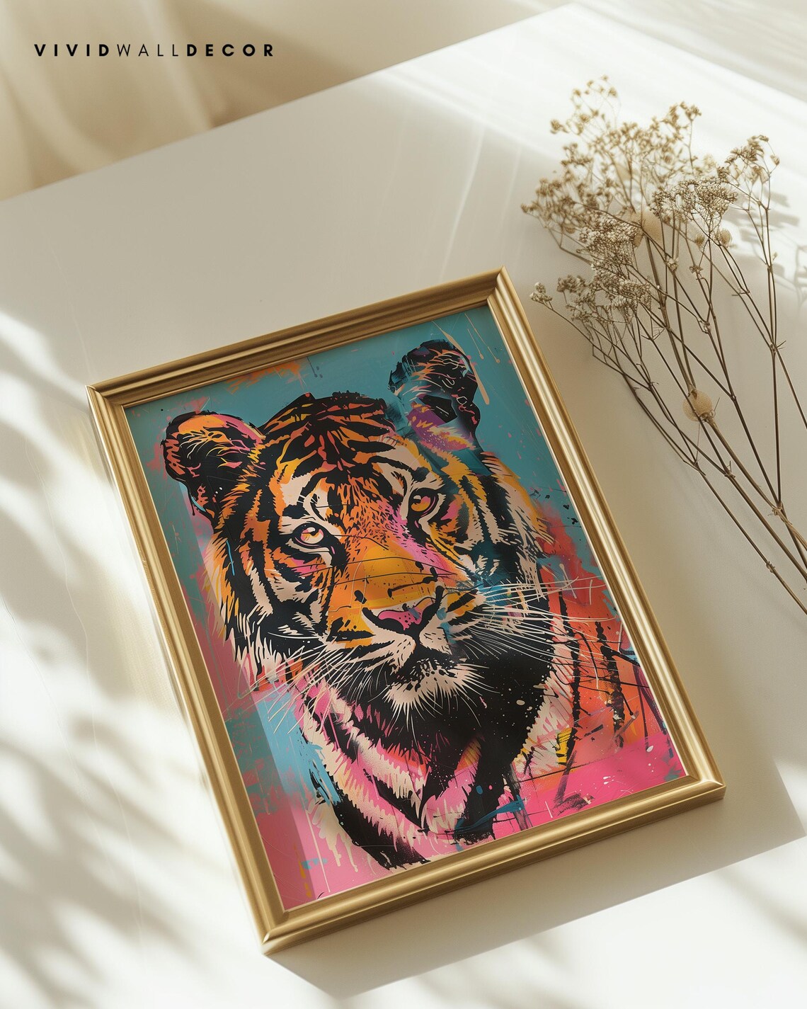 Vibrant Multicolor Tiger Face Portrait Bold Pop Art Animal Wall Decor Poster - Image 2