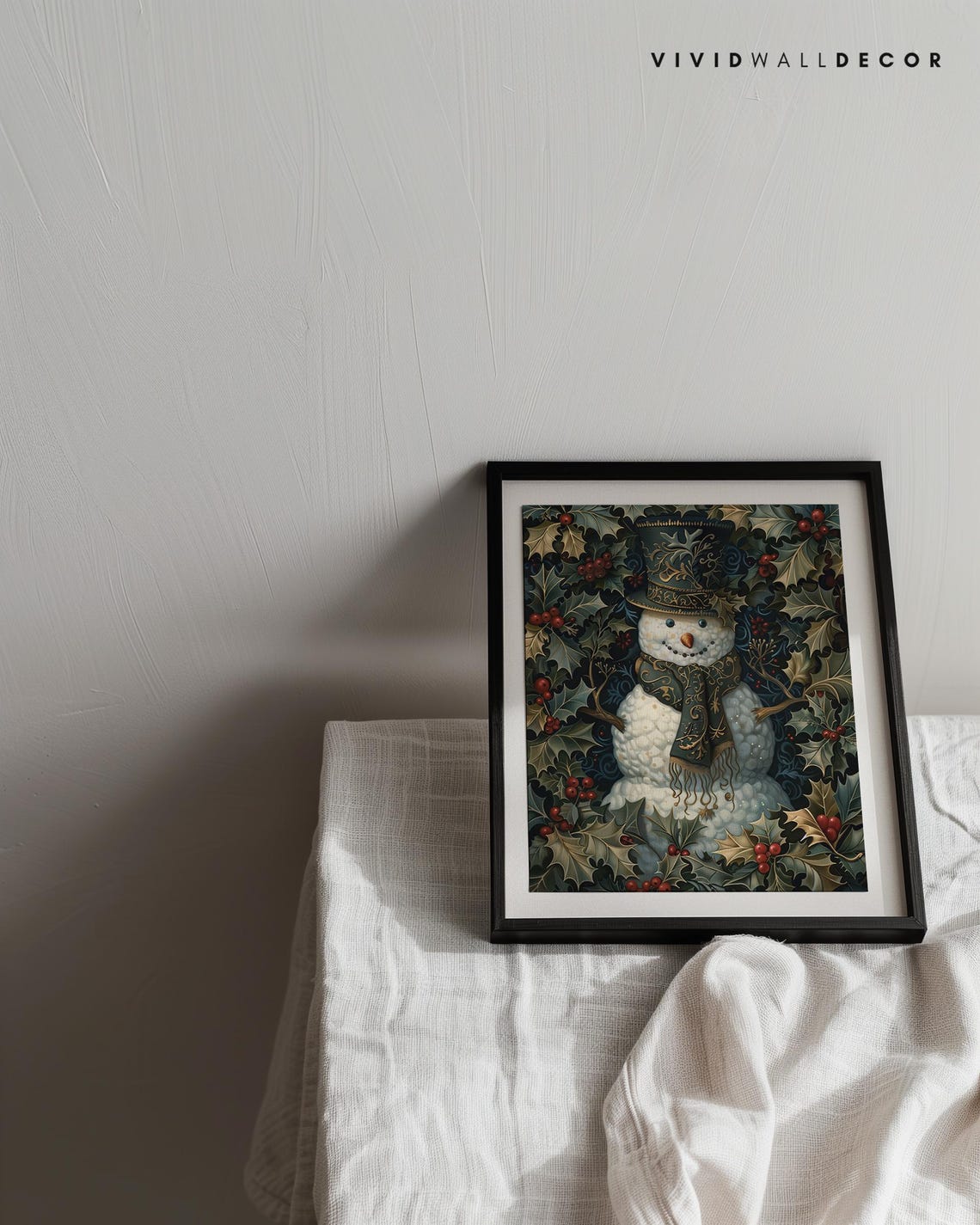 Victorian Snowman Christmas Holly Art Poster Vintage Holiday Decor - Image 2