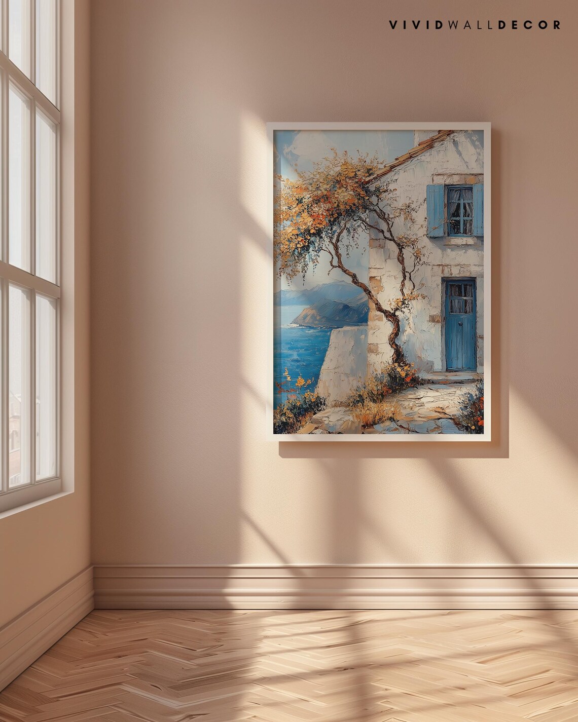 Greek Seaside Village Cottage Blue Door Coastal Travel Poster - Image 4