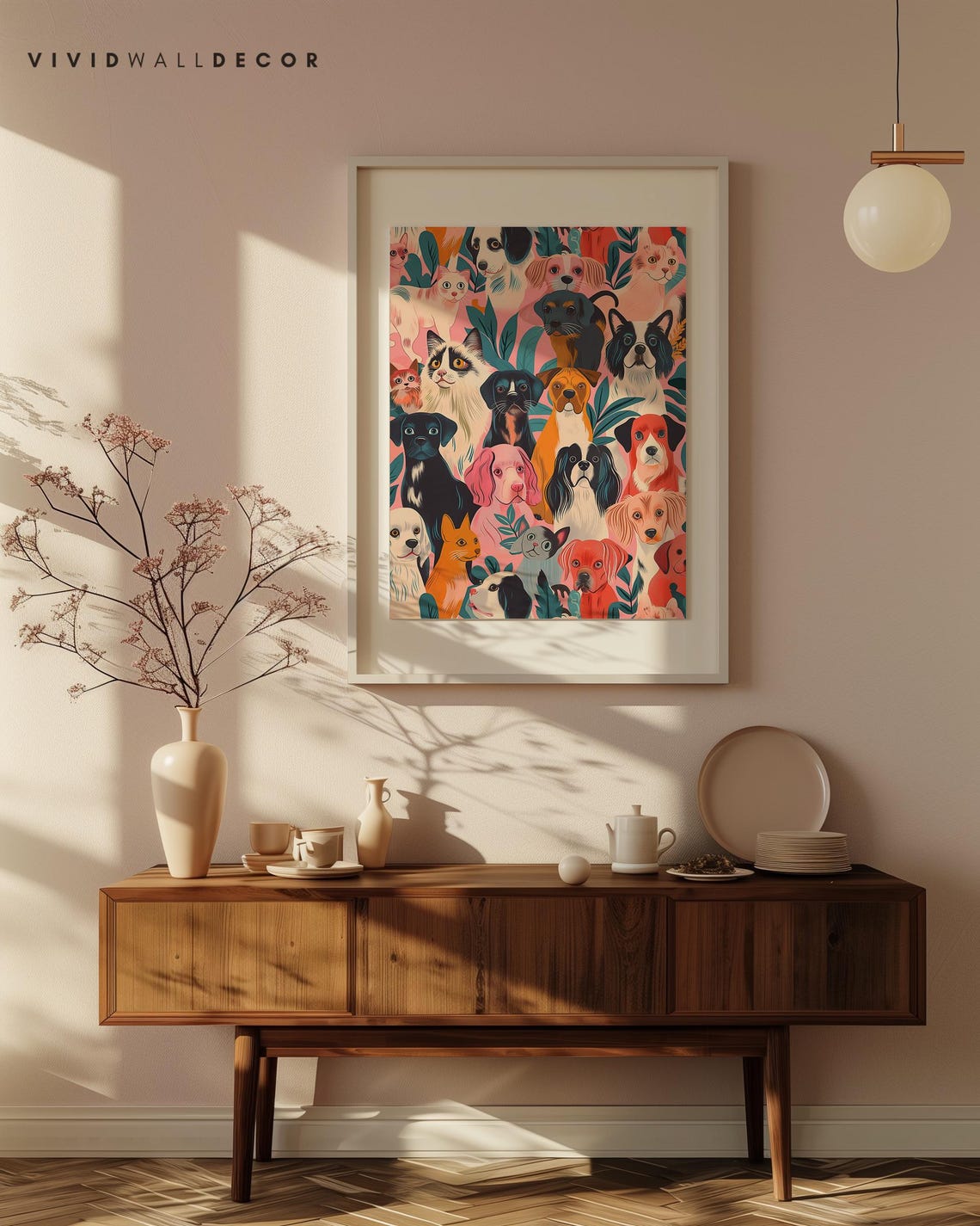 Whimsical Cats and Dogs Friends Collage Art Illustration Poster - Image 4