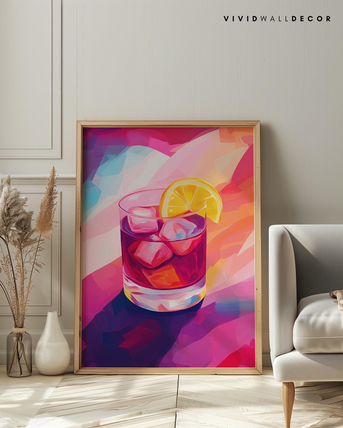Colorful Pink Citrus Cocktail With Ice Modern Bar Art Poster - Image 3