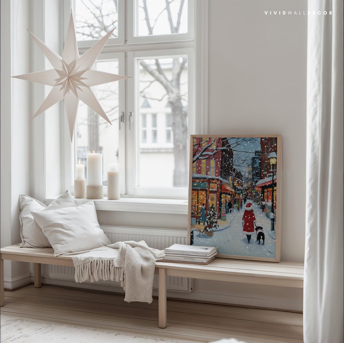 Snowy City Lights Art Festive Holiday Street Scene Christmas Wall Art Cozy Winter Illustration Seasonal Home Decor Charming Xmas Gift Card - Image 3