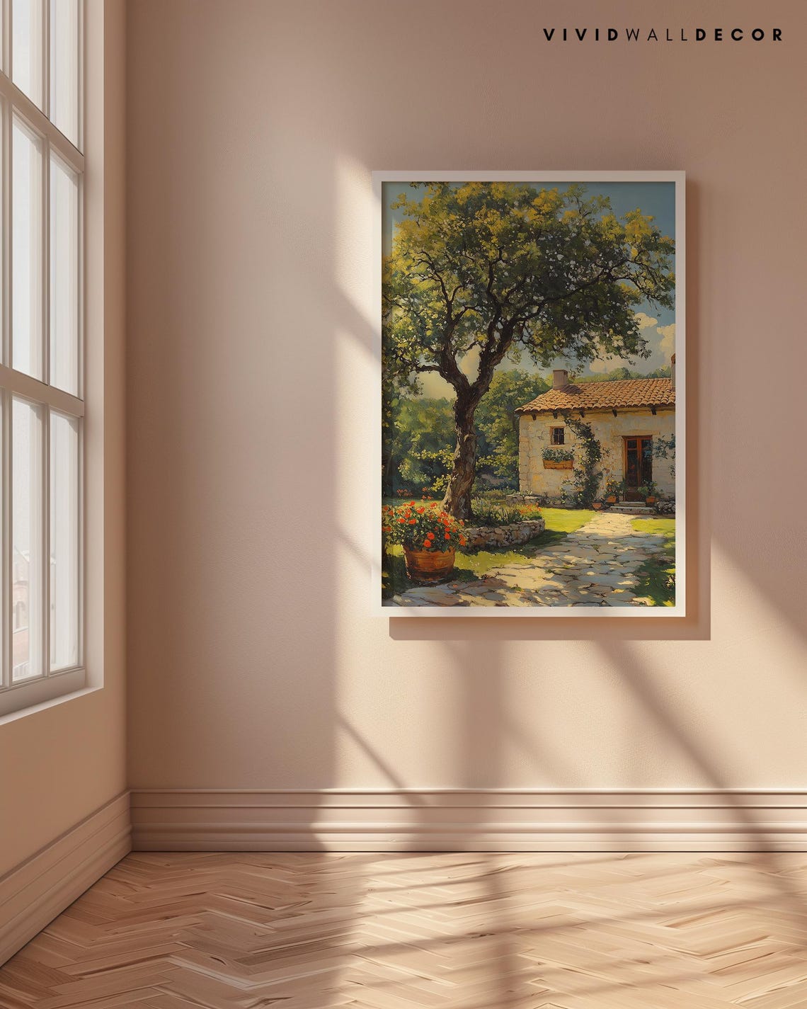 Rustic Stone Cottage with Ancient Oak Tree Summer Garden Poster - Image 4