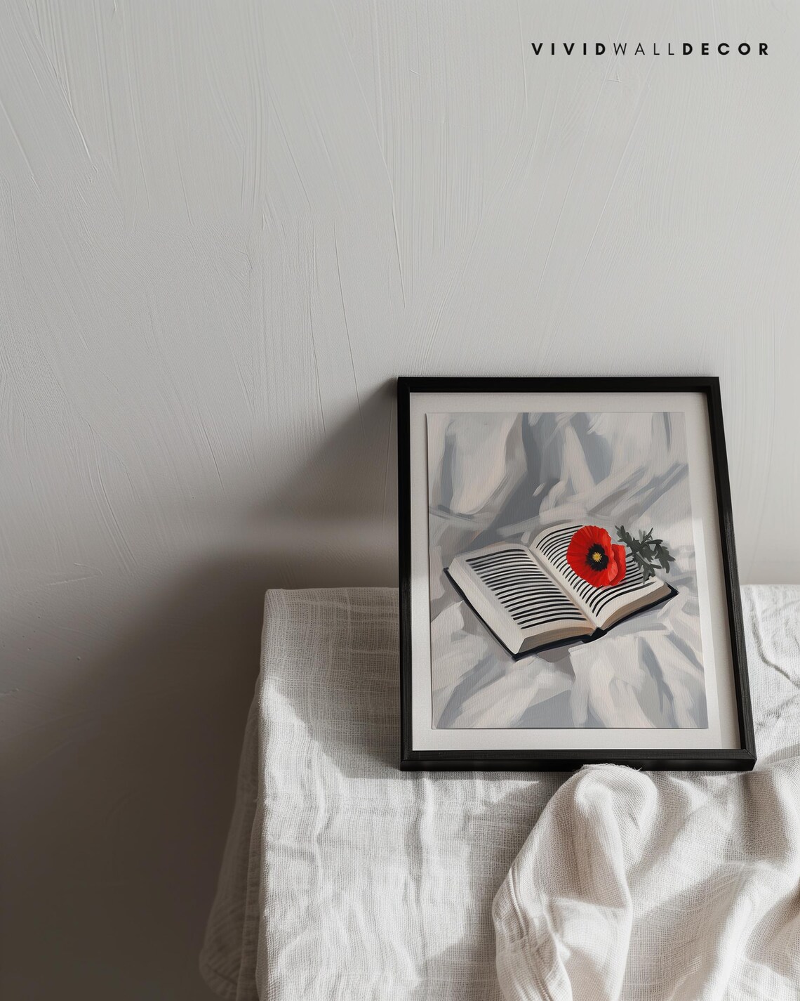 Open Book With a Single Red Poppy Minimalist Literary Art Poster - Image 3