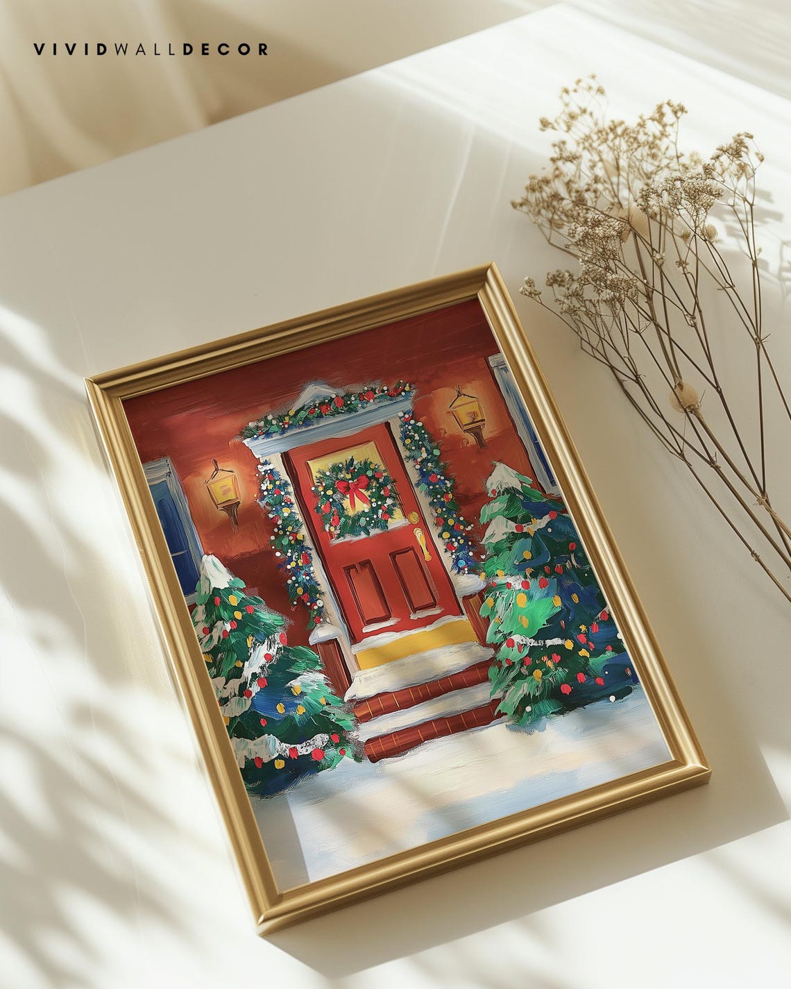 Festive Red Door With Christmas Wreath And Snowy Porch Poster - Image 2