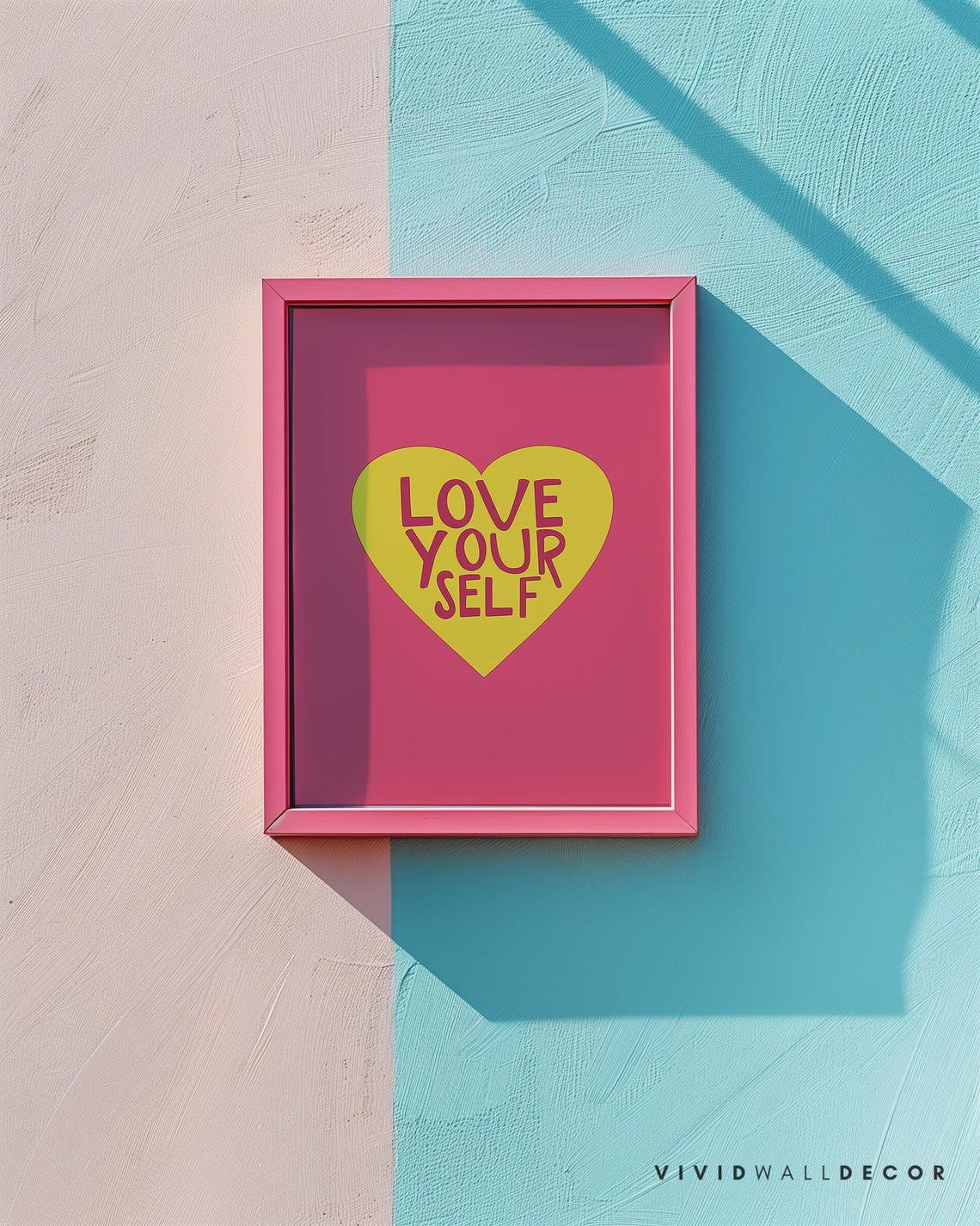 Love Yourself Heart Typography Hot Pink Inspirational Poster - Image 2