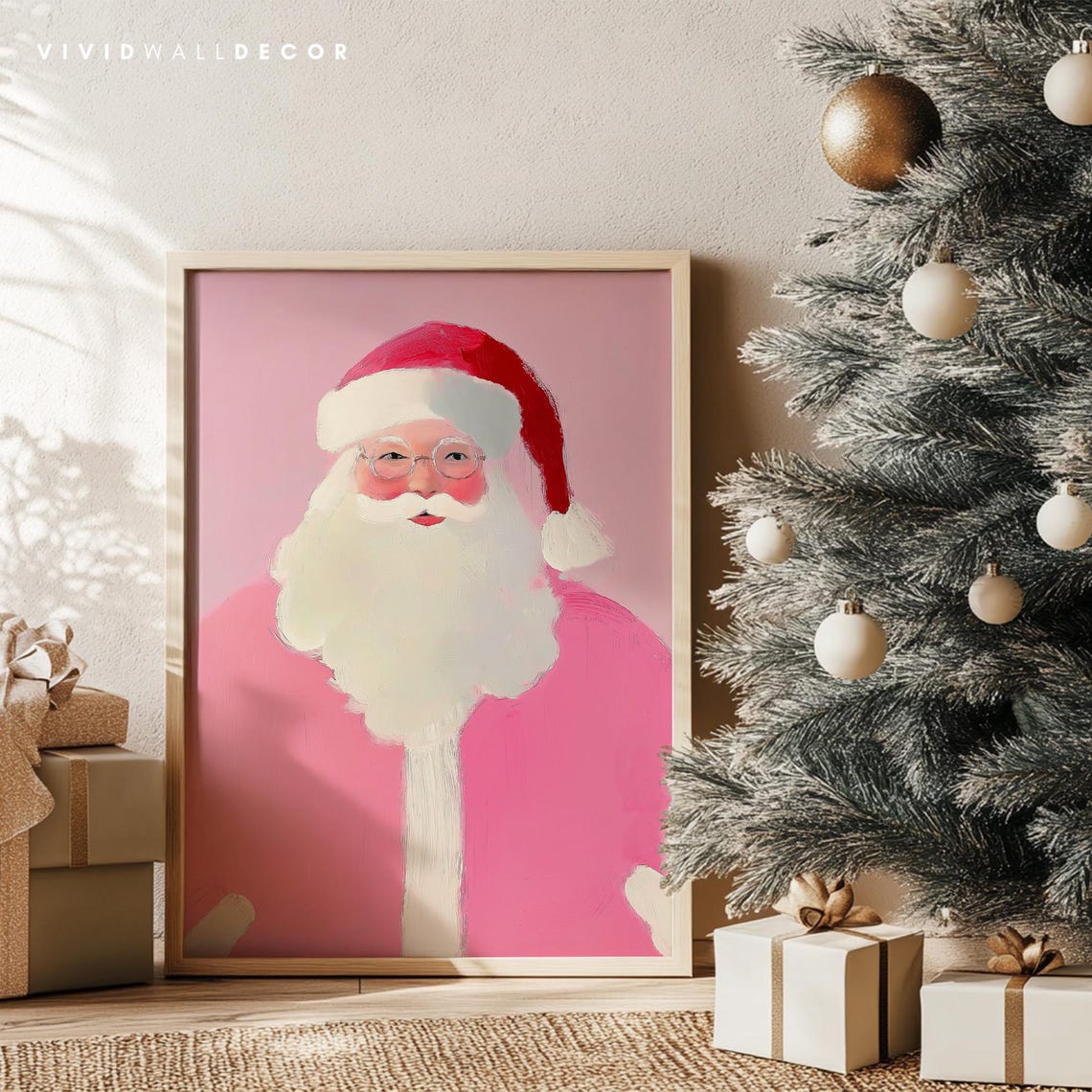 Pink Santa Claus Portrait In Whimsical Pastel Christmas Poster - Image 4