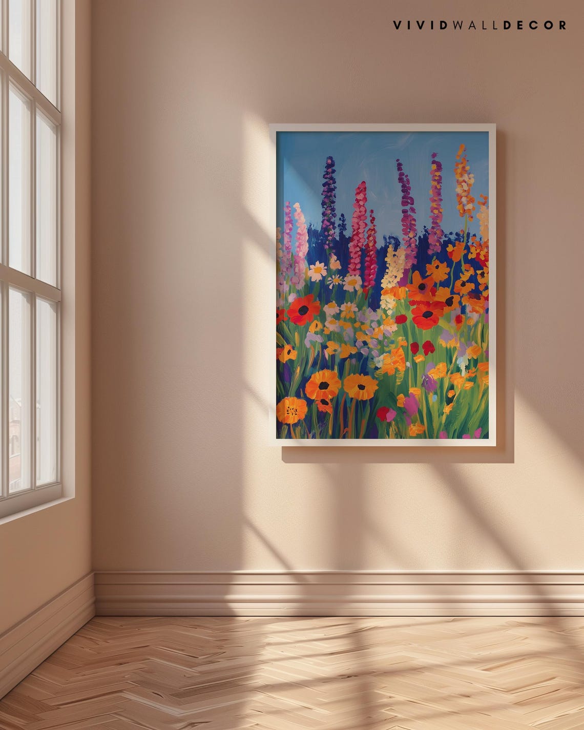 Colorful Wildflower Meadow Swaying Under a Blue Sky Art Poster - Image 4
