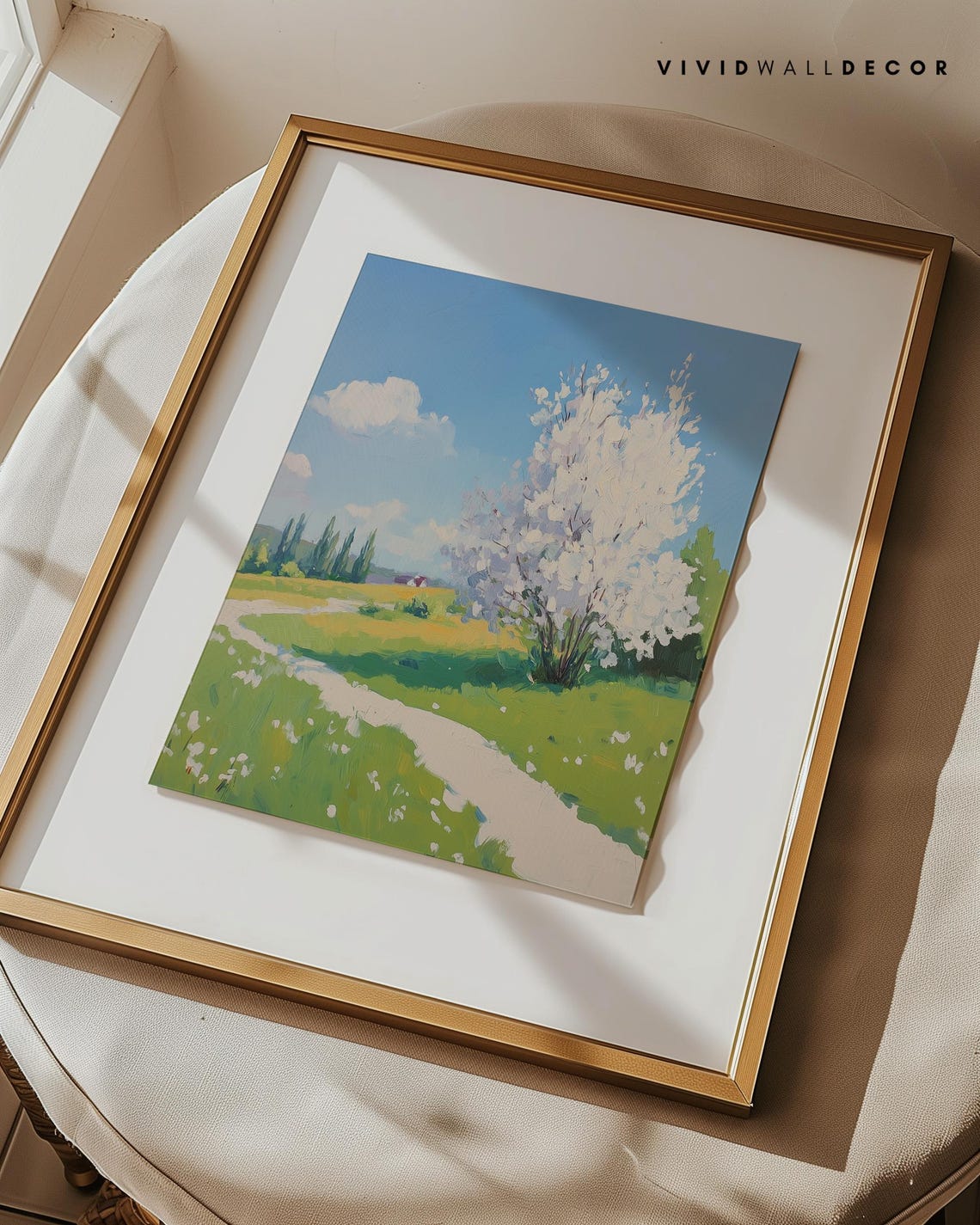 Impressionist Blooming White Tree Spring Meadow Path Art Poster - Image 2