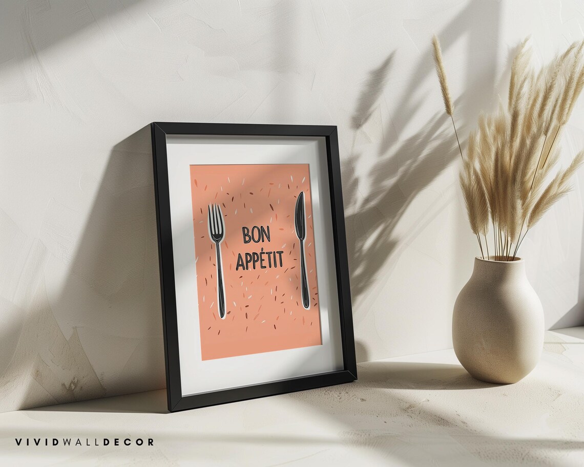 Bon Appetit Fork And Knife Terracotta French Kitchen Art Poster - Image 2