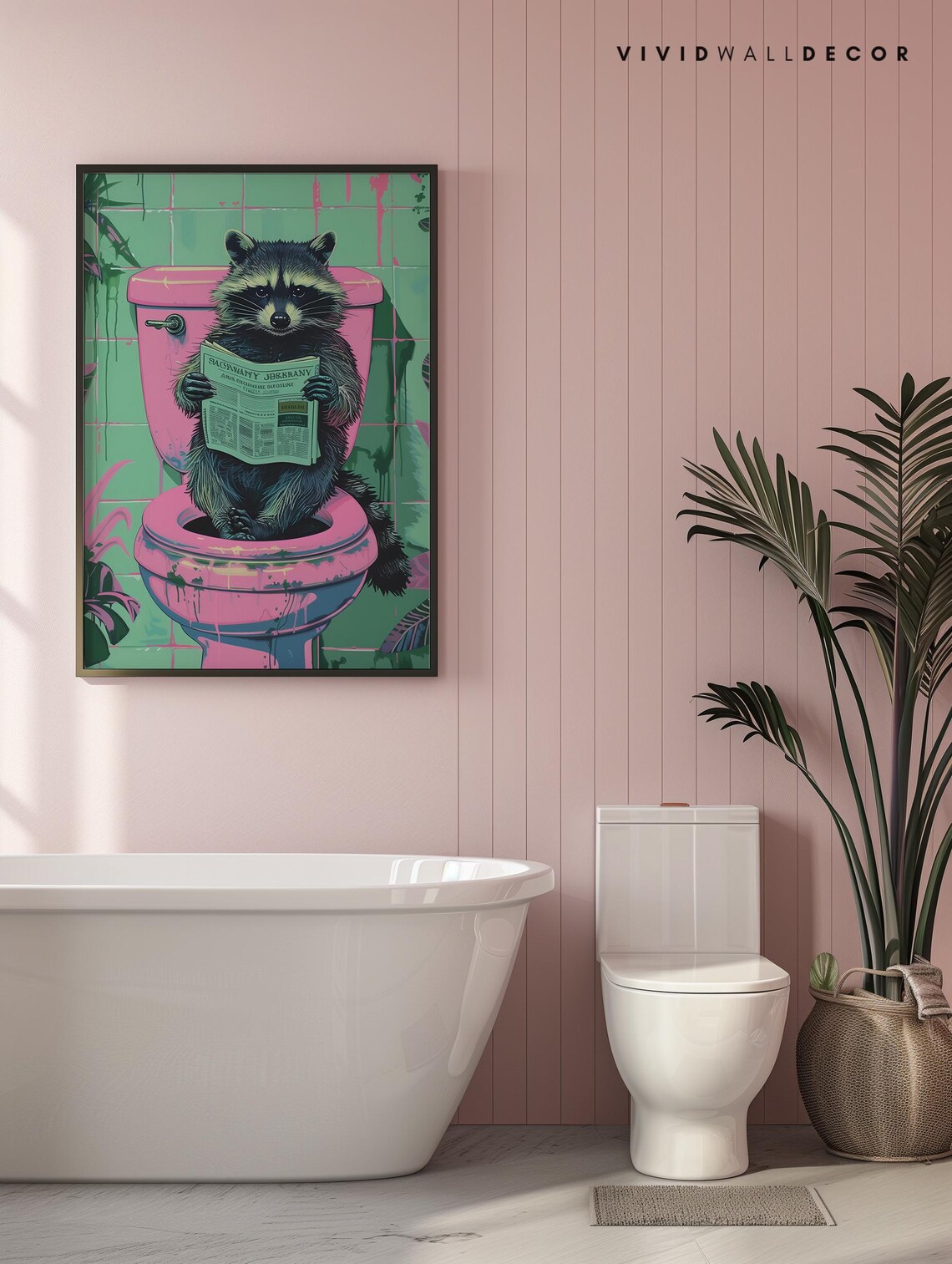 Funny Raccoon Reading Newspaper On Pink Toilet Bathroom Poster - Image 4