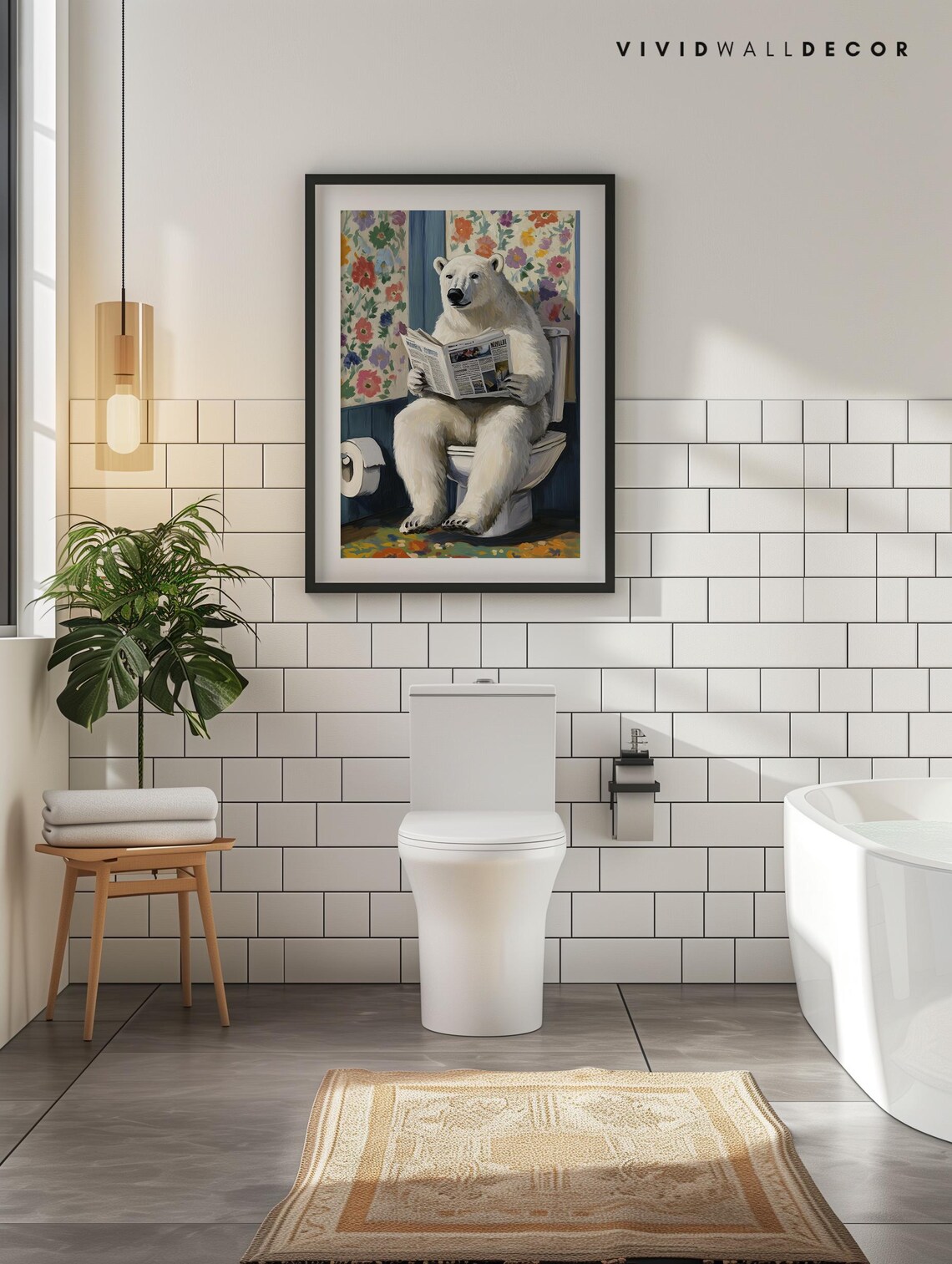 Polar Bear Reading The Newspaper On The Toilet Funny Bathroom Art Poster - Image 4