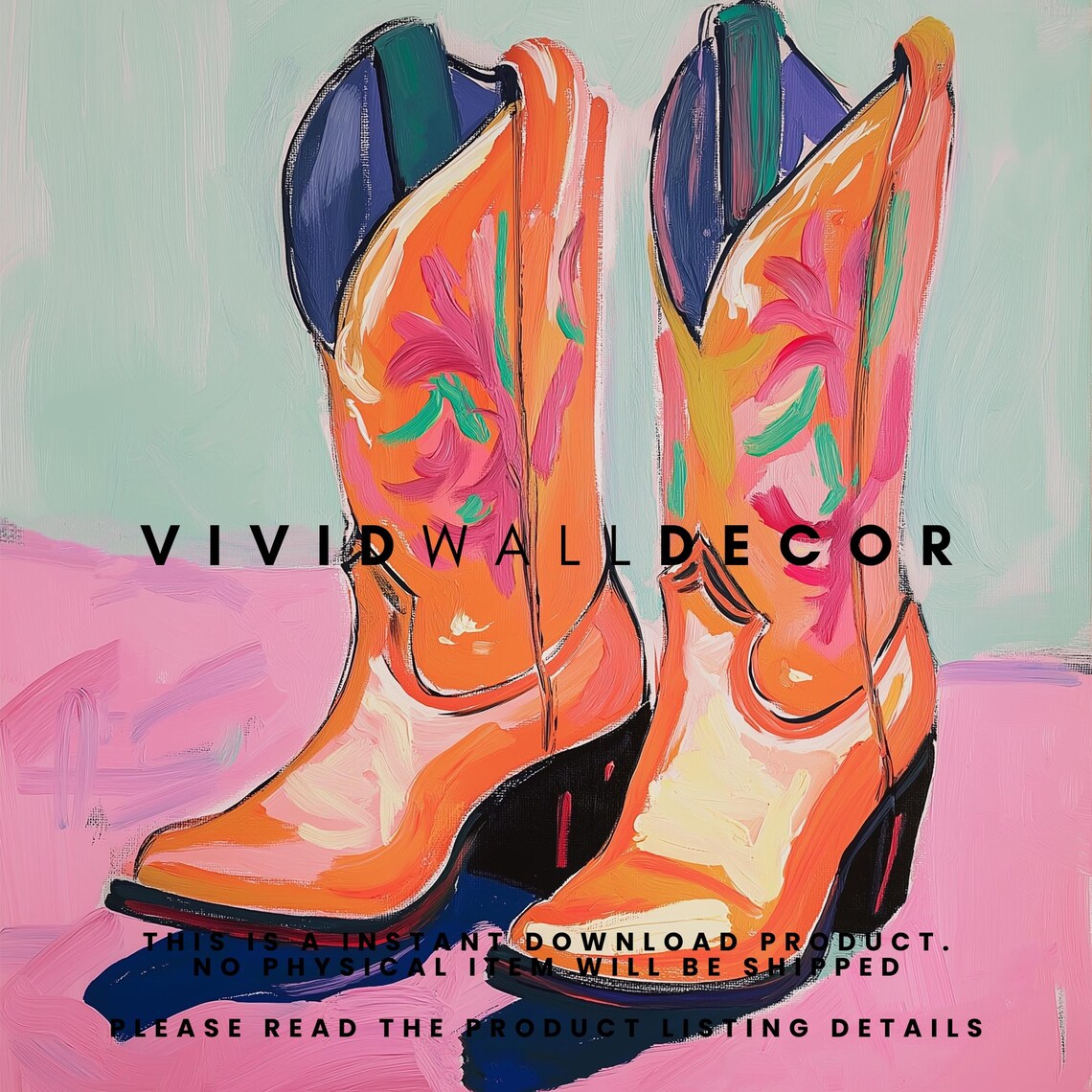 Vibrant Cowboy Boots Southwestern Floral Embroidery Style Poster - Image 2