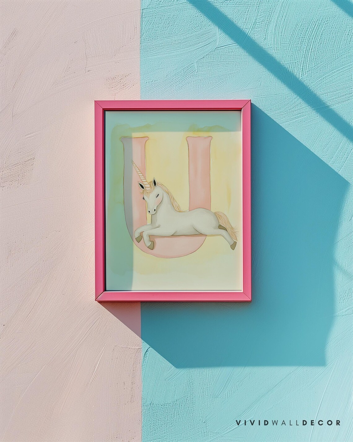 Unicorn Letter U Pastel Nursery Art Poster for Baby Room Wall Decor - Image 2