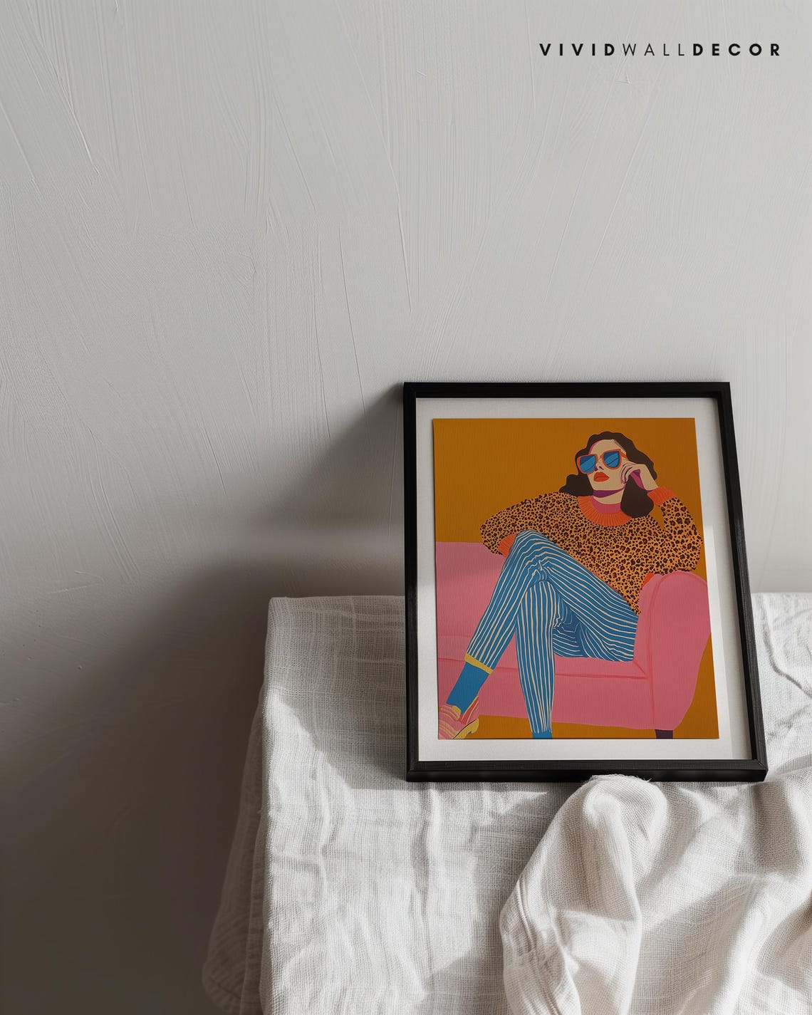 Retro Woman In Leopard Sweater Sunglasses Lounge Glam Poster - Image 3