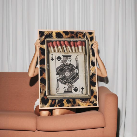 Retro Leopard Matchbox Wall Art Jack Of Spades Playing Card Poster Kitchen Print Trendy Dorm Room And Bar Cart Decor