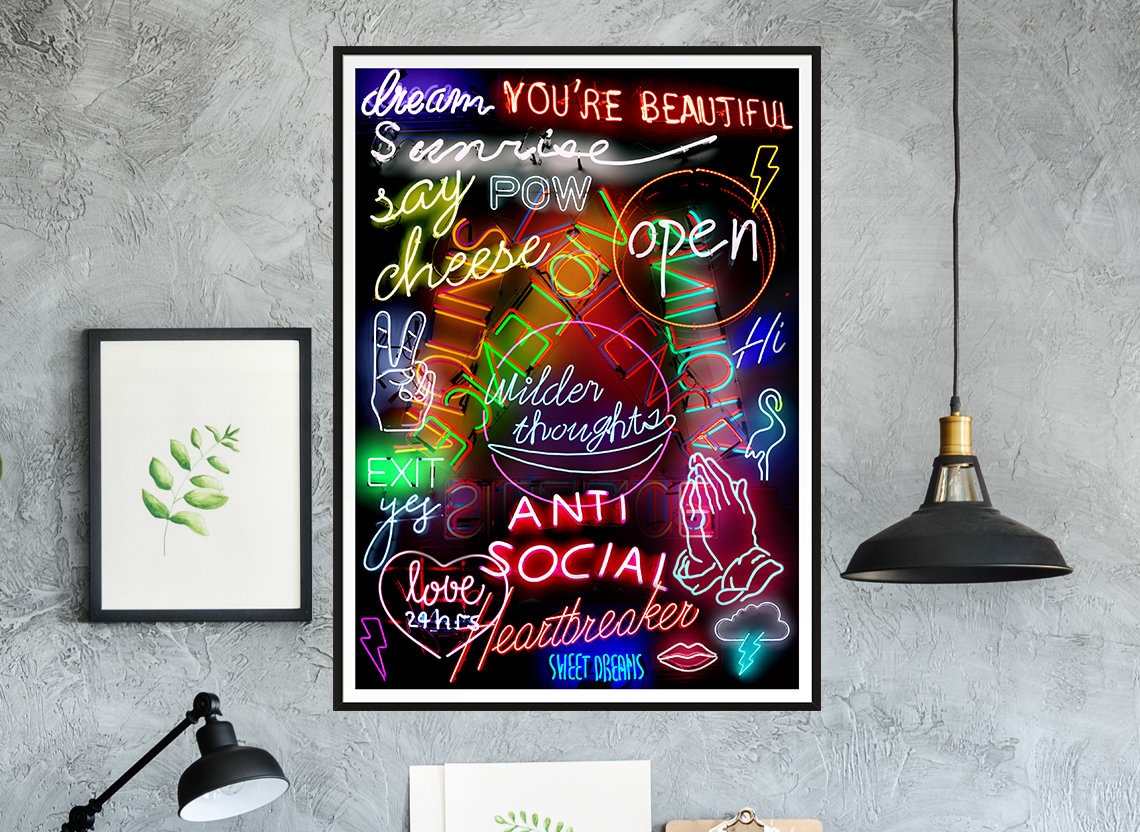Neon Sign Mashup Typography Lights Art Print