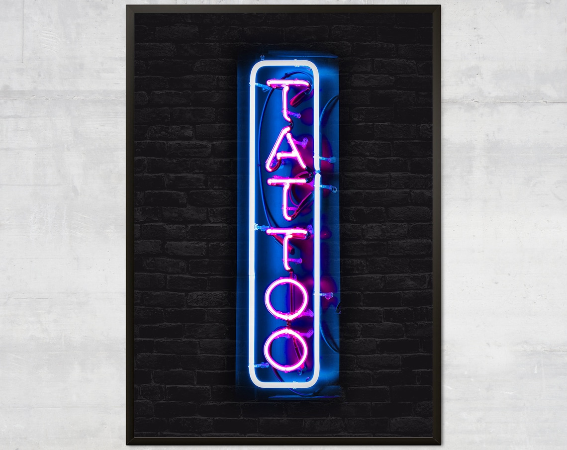 Tattoo Neon Sign Art Print, Soho Shop Decor