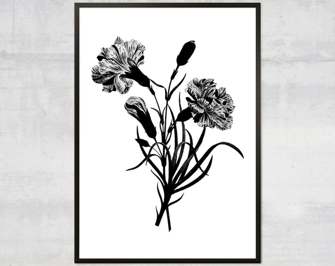 Vintage Bouquet Black And White Botanical Art Print