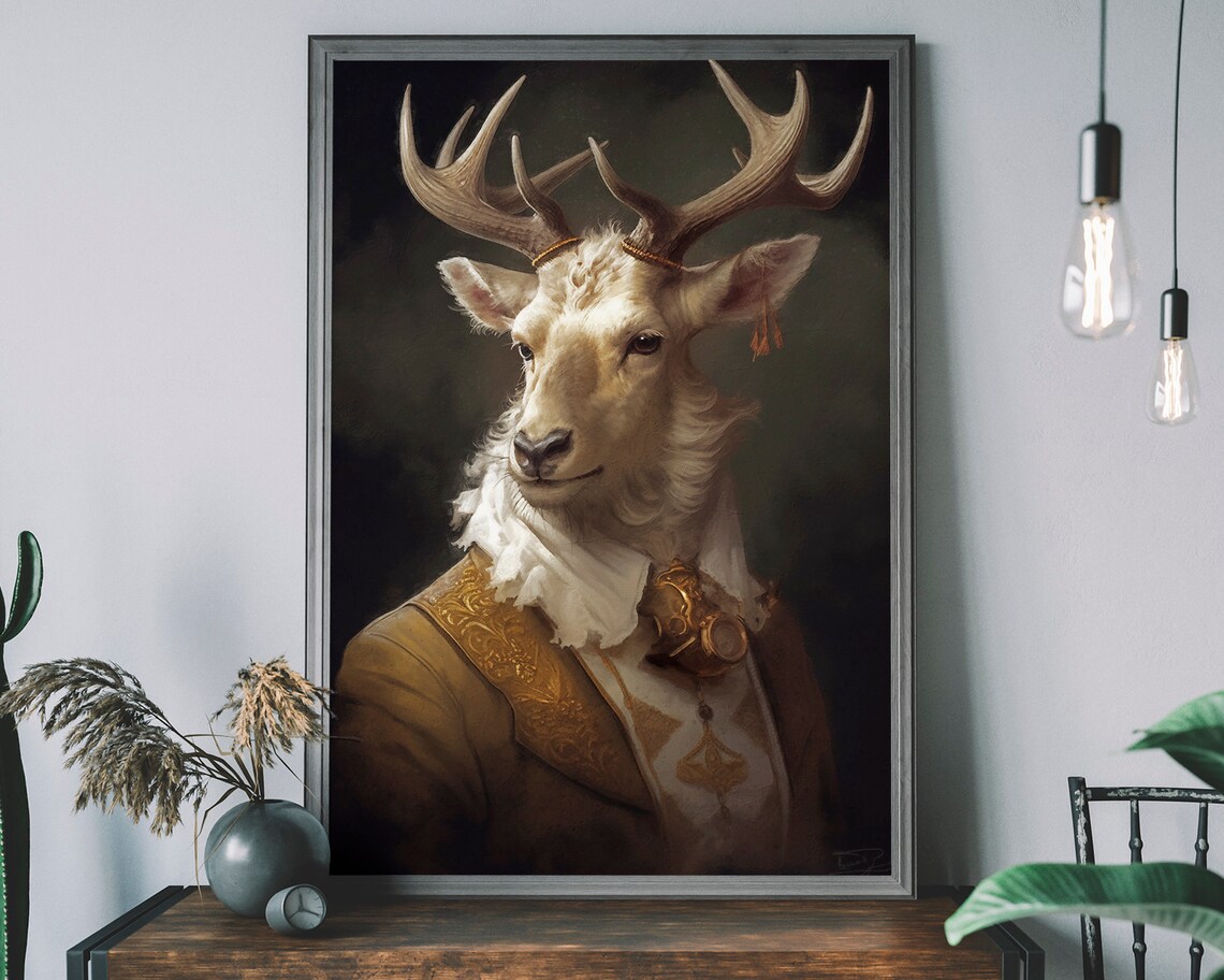 Stag Vintage Portrait Art Print, Renaissance Style