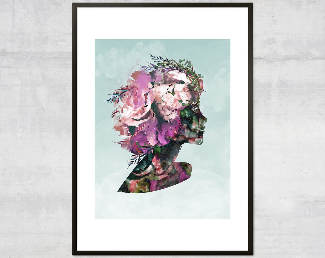 Flower Silhouette Watercolor Botanical Art Print