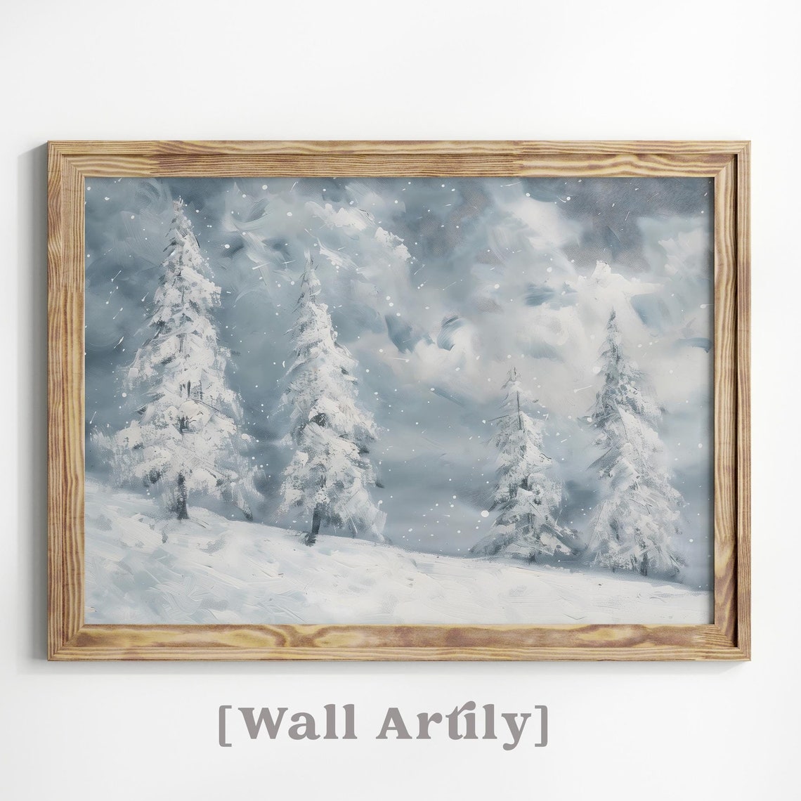 Snowy Pine Forest Storm Winter Landscape Painting Decor Poster
