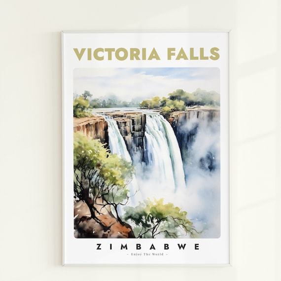 Victoria Falls Print Africa Travel Illustration Zimbabwe Wall Art