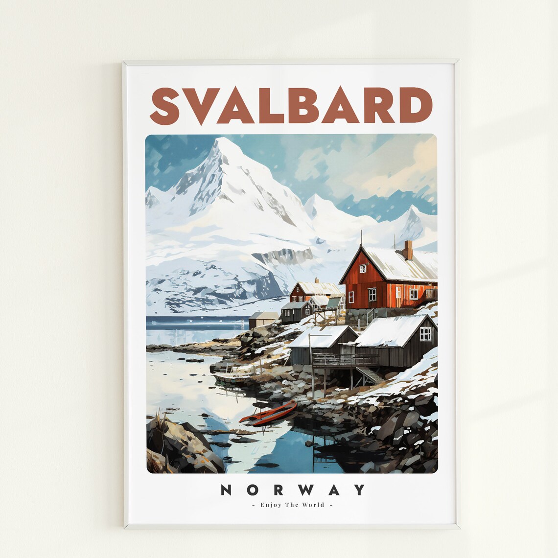 Svalbard Norway Vintage Travel Arctic Snow Mountain Coast Poster