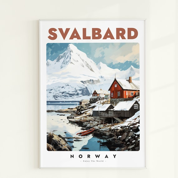 Svalbard Norway Vintage Travel Arctic Snow Mountain Coast Poster