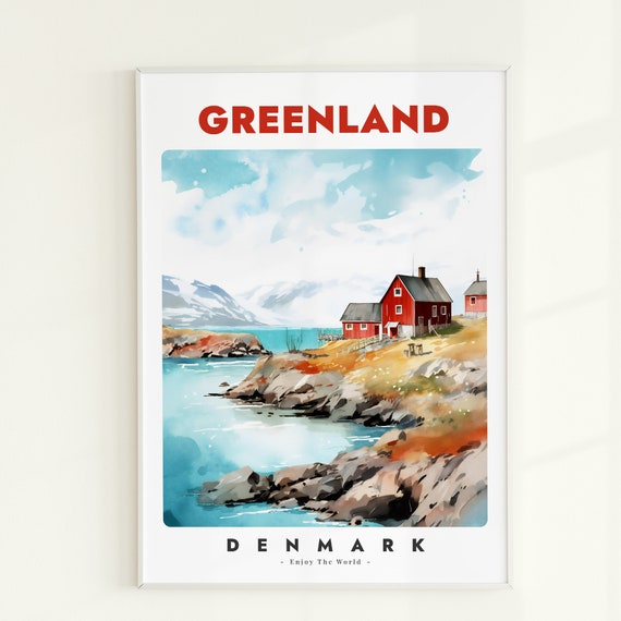 Greenland Denmark Map Art Print Scandinavian Home Decor