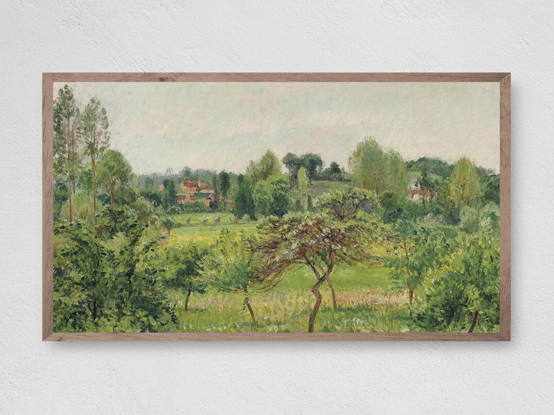 Impressionist Green Countryside Village Landscape Painting Poster