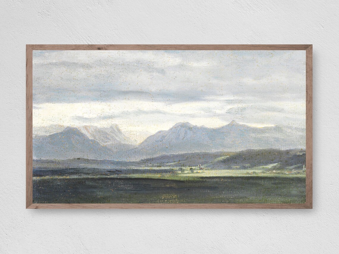 Mountains Gold Frame TV Art, Landscape Art Print