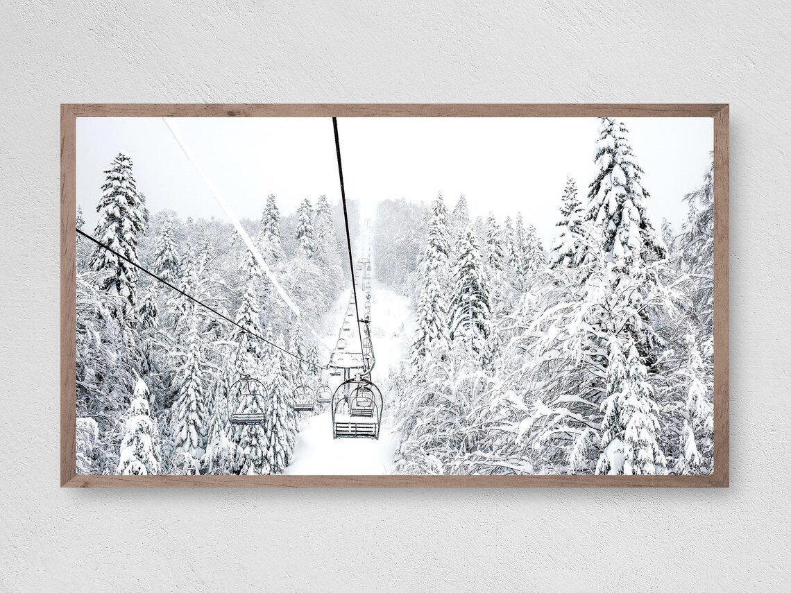 Christmas Snowy Ski Lift Winter Art Print