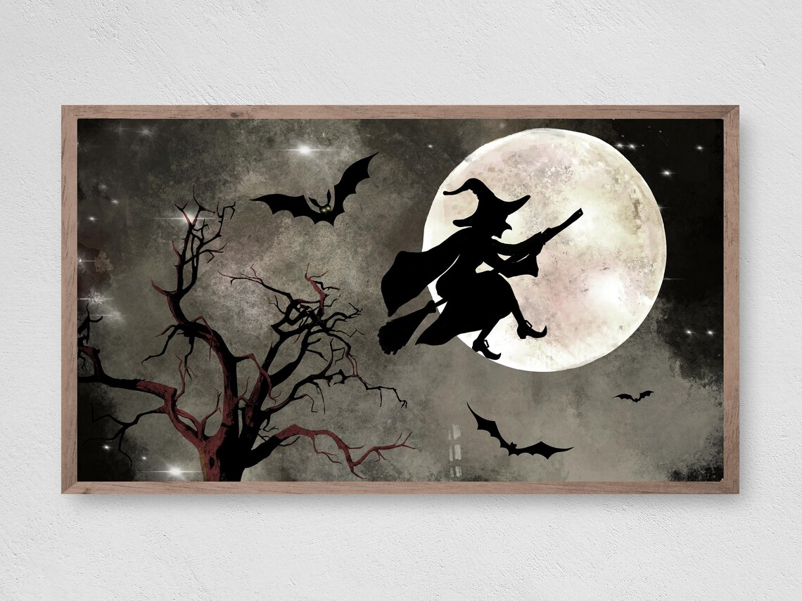 Halloween Spooky Witch Moonlight Art Print