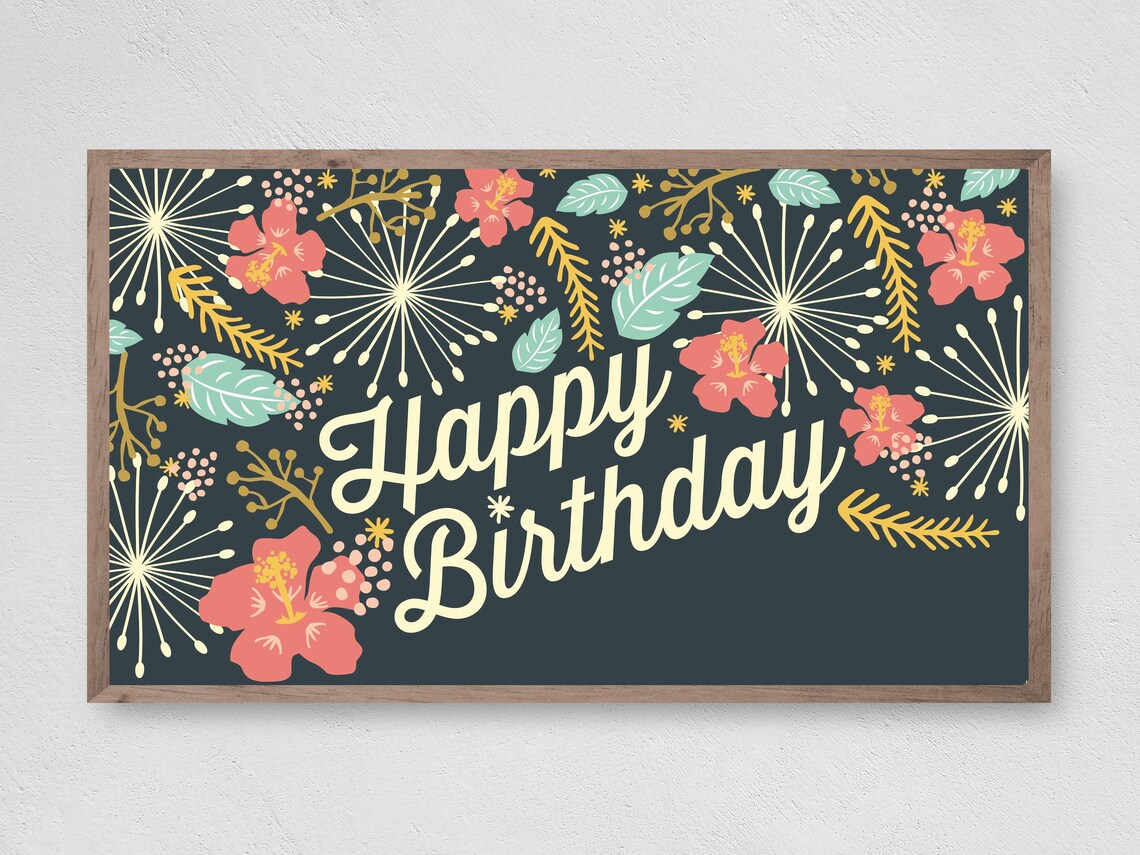 Happy Birthday Floral Art Print, Birthday Greeting