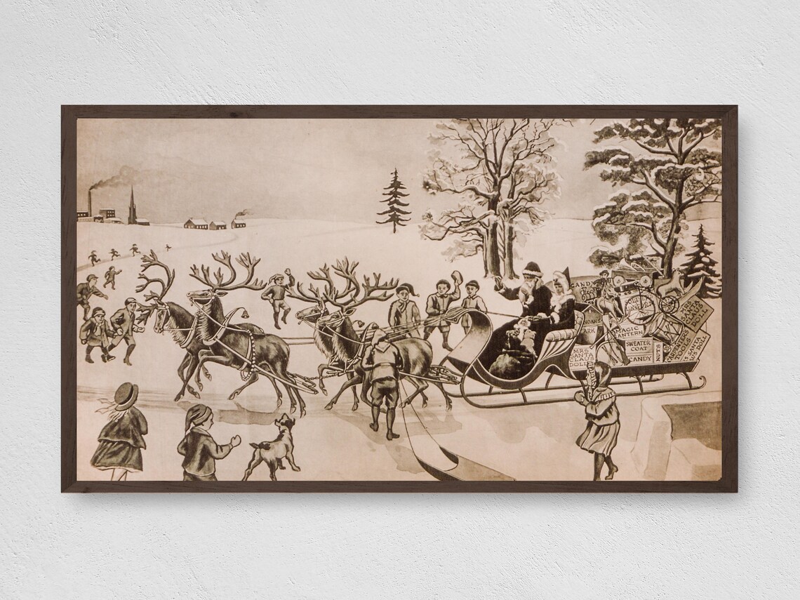 Christmas Sepia Vintage Santas Delivery Art Print