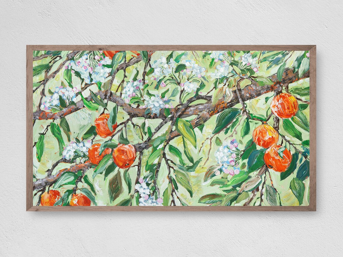 Spring Peach Tree Art Print, Farmhouse Style