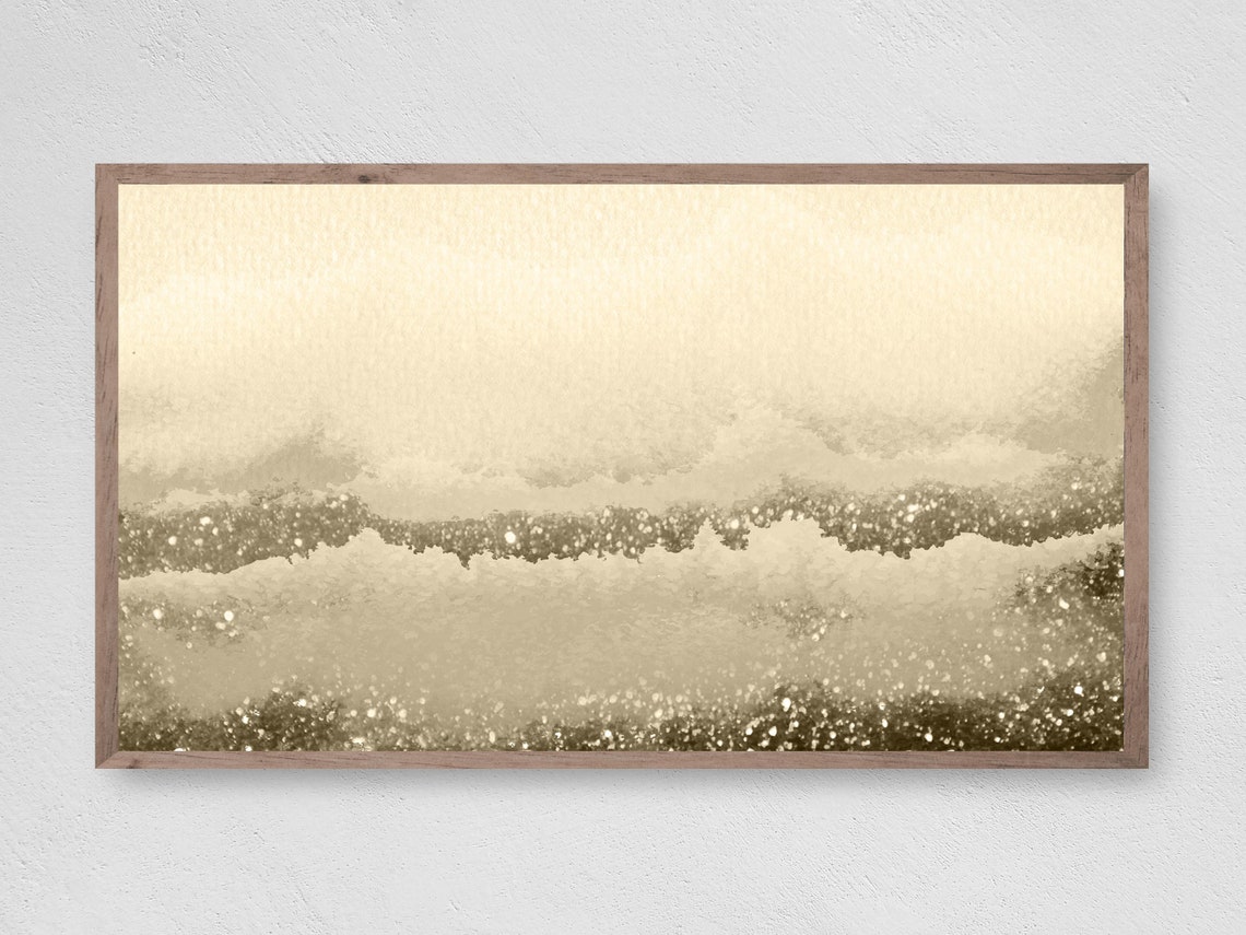 Golden Glitter Wave Abstract Landscape Shimmer Minimalist Wall Art