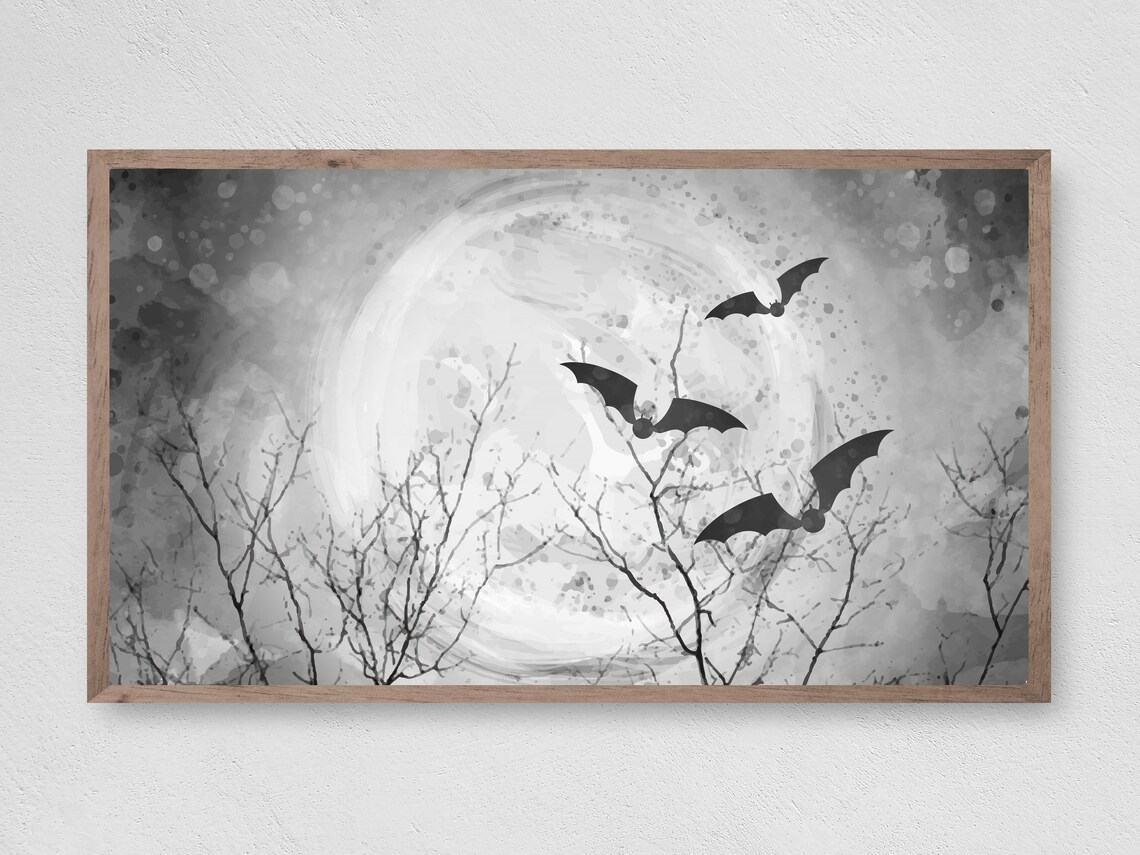 Halloween Bats In The Moon Art Print, Fall Decor