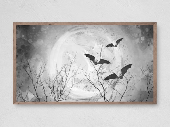 Halloween Bats In The Moon Art Print, Fall Decor